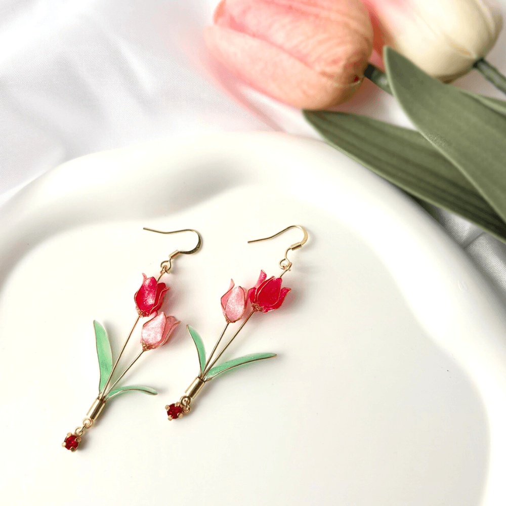 【チューリップ】ピアス 赤とピンク 揺れる サージカルステンレス 金属アレルギー対応 受注生産 春の新作 | 8枚目